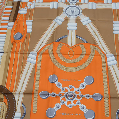 カレ90 スカーフ 銀細工の花 ランジュキュイ/ブラウン/グリペルル スカーフ