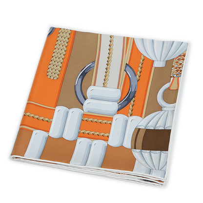 カレ90 スカーフ 銀細工の花 ランジュキュイ/ブラウン/グリペルル スカーフ