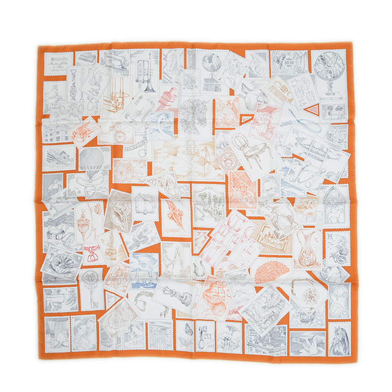 カレ90 フォーブルの切手愛好家 オランジュキュイ/ホワイト/グレー スカーフ