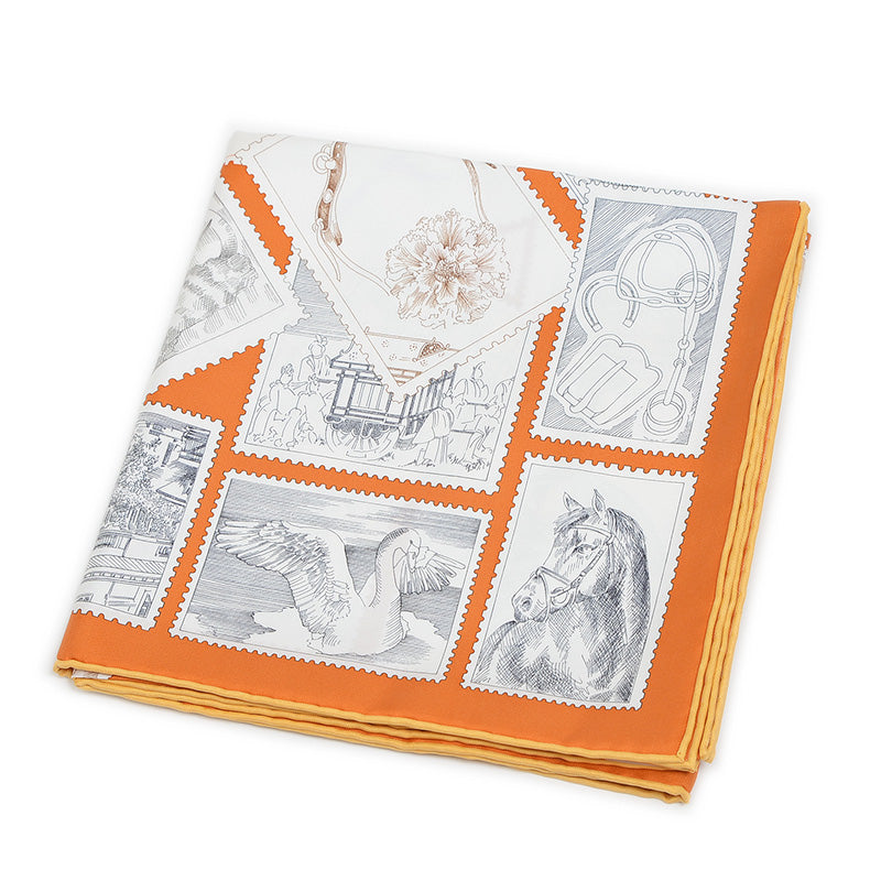 カレ90 フォーブルの切手愛好家 オランジュキュイ/ホワイト/グレー スカーフ