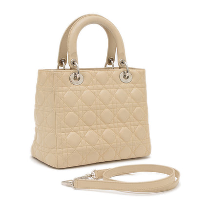 レディディオール カナージュ ミディアム 2WAYバッグ ラムスキン ベージュ ハンドバッグ