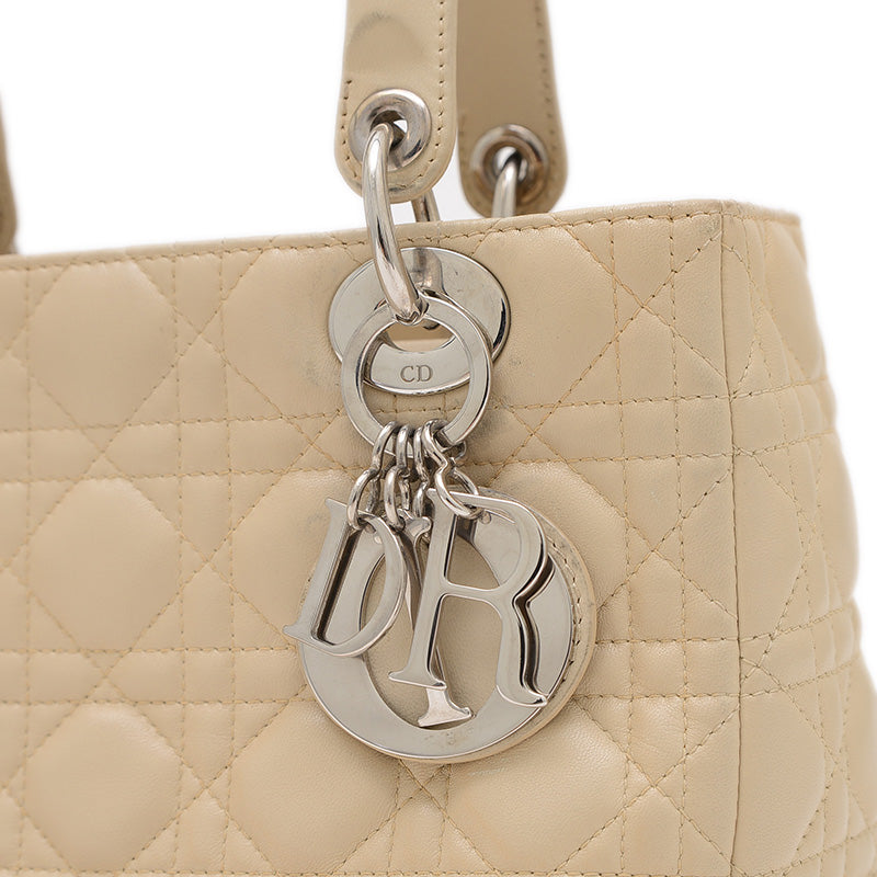 レディディオール カナージュ ミディアム 2WAYバッグ ラムスキン ベージュ ハンドバッグ