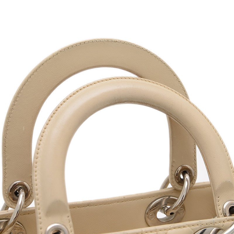 レディディオール カナージュ ミディアム 2WAYバッグ ラムスキン ベージュ ハンドバッグ