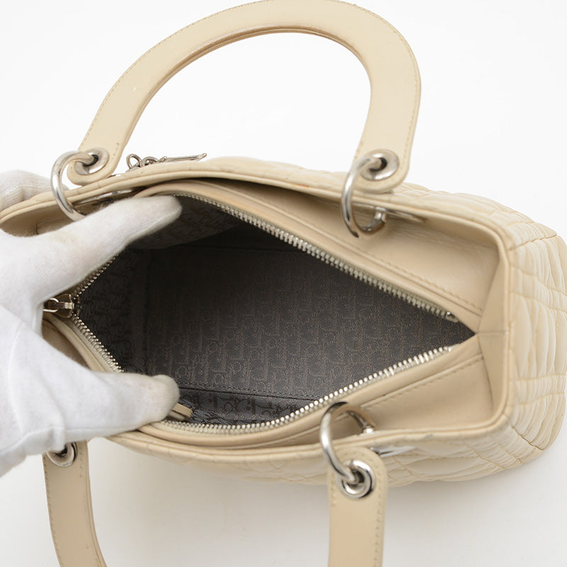 レディディオール カナージュ ミディアム 2WAYバッグ ラムスキン ベージュ ハンドバッグ