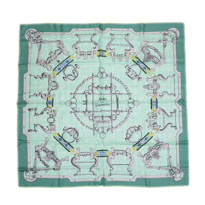 カレ90 スカーフ 馬銜と鎖 グリーン系 シルク100％ スカーフ