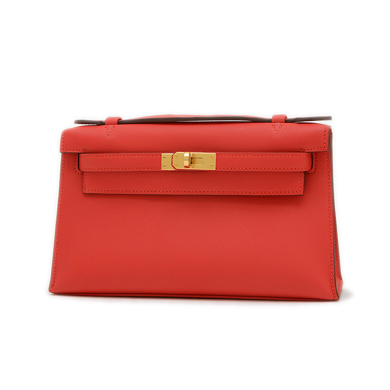 ポシェットケリー スイフト ルージュクー ゴールド金具 K刻印 ハンドバッグ