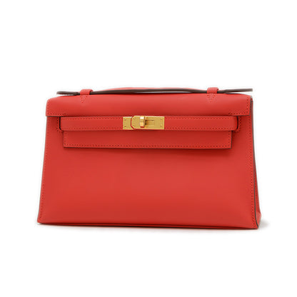 ポシェットケリー スイフト ルージュクー ゴールド金具 K刻印 ハンドバッグ