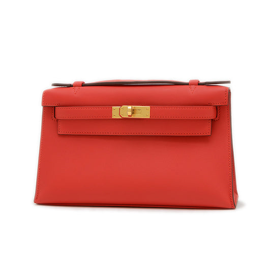 ポシェットケリー スイフト ルージュクー ゴールド金具 K刻印 ハンドバッグ