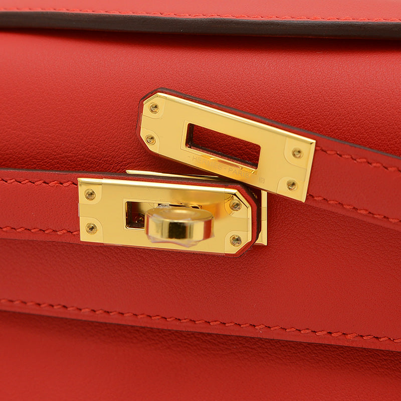 ポシェットケリー スイフト ルージュクー ゴールド金具 K刻印 ハンドバッグ