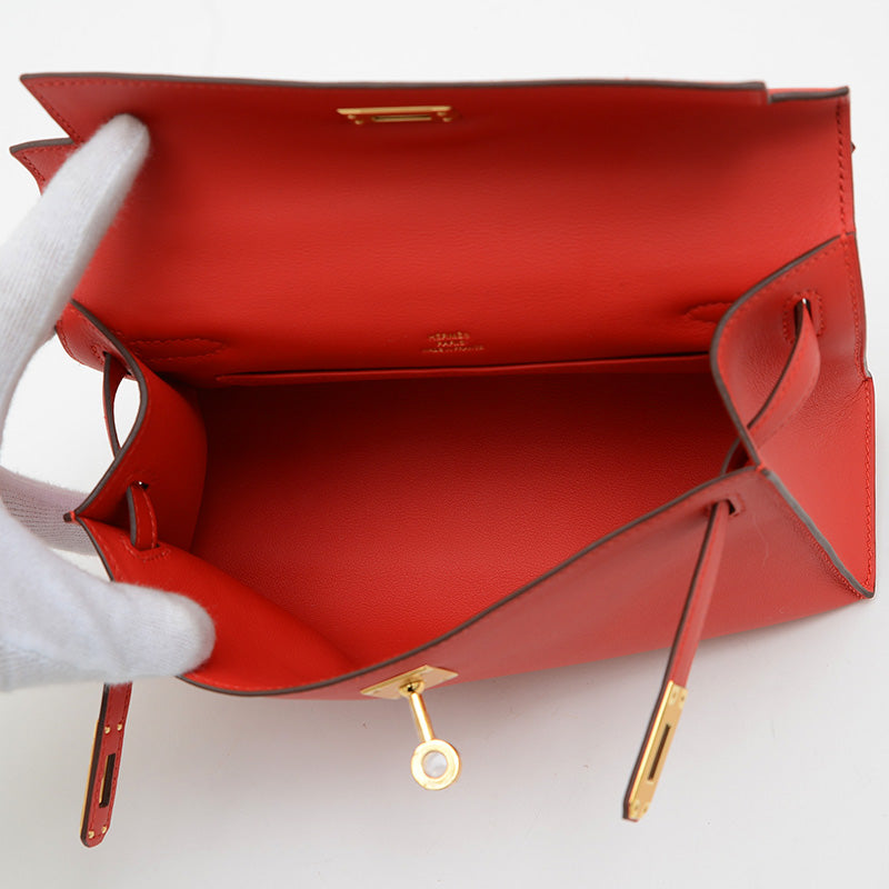 ポシェットケリー スイフト ルージュクー ゴールド金具 K刻印 ハンドバッグ