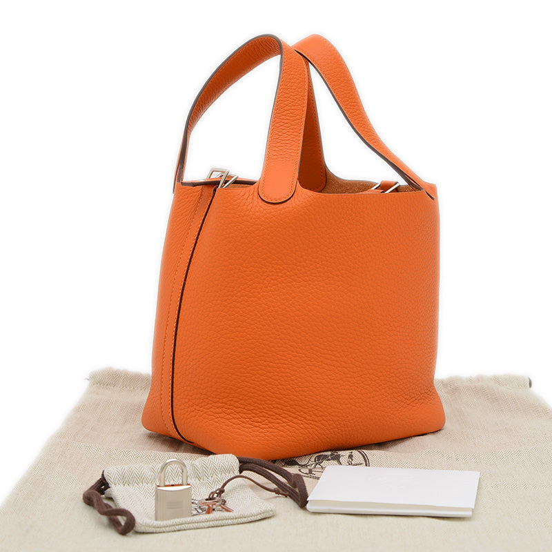 ピコタンロック PM 18 トリヨン オレンジ シルバー金具 W刻印 ハンドバッグ