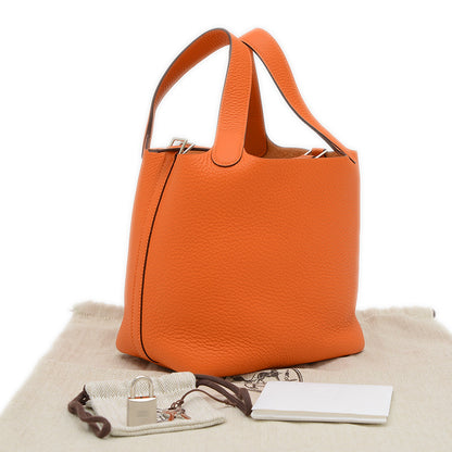 ピコタンロック PM 18 トリヨン オレンジ シルバー金具 W刻印 ハンドバッグ