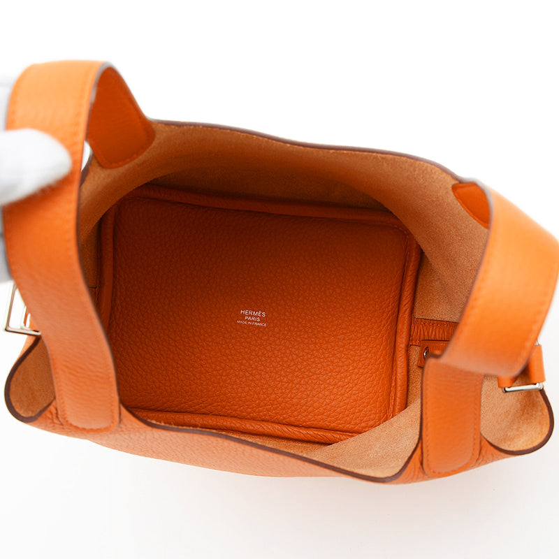 ピコタンロック PM 18 トリヨン オレンジ シルバー金具 W刻印 ハンドバッグ