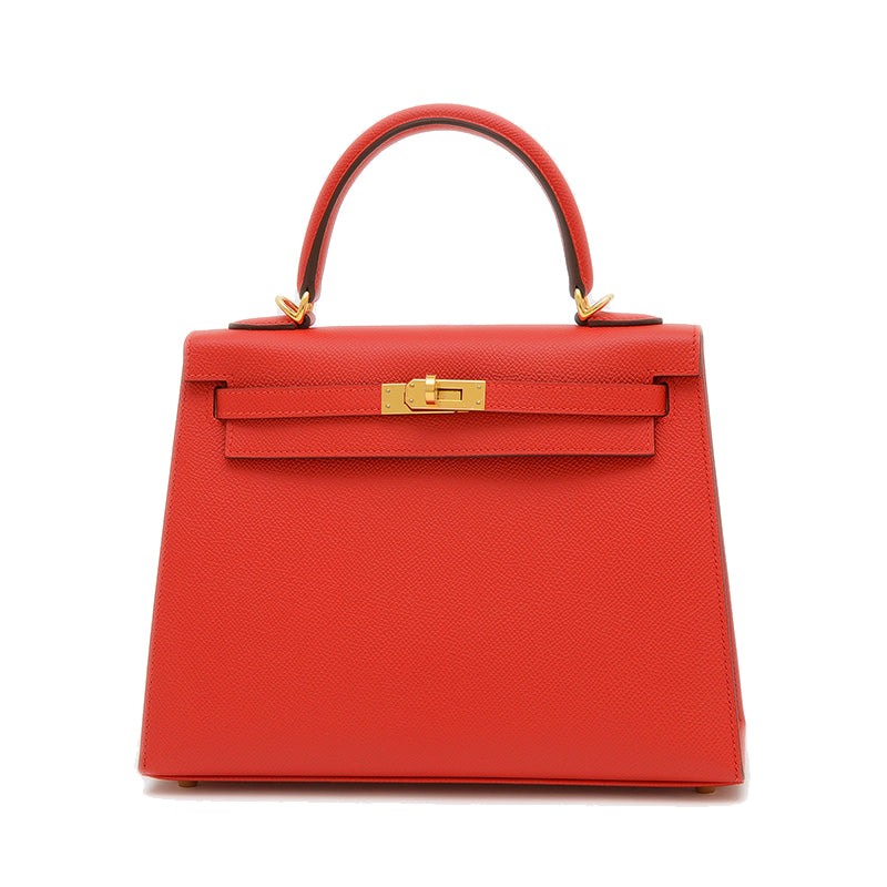 ケリー25 外縫い エプソン ルージュラデュー ゴールド金具 K刻印 ハンドバッグ