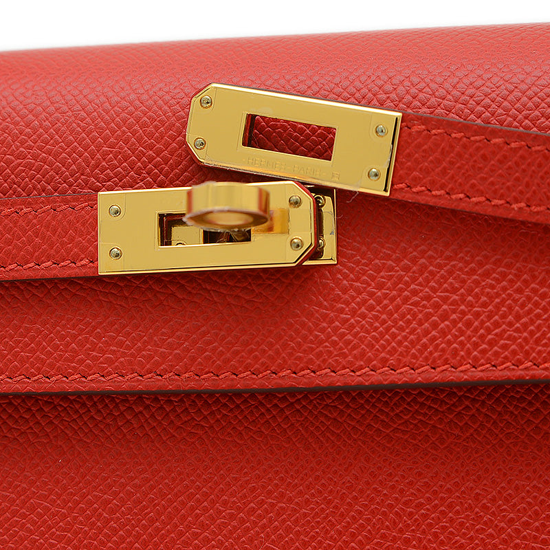 ケリー25 外縫い エプソン ルージュラデュー ゴールド金具 K刻印 ハンドバッグ