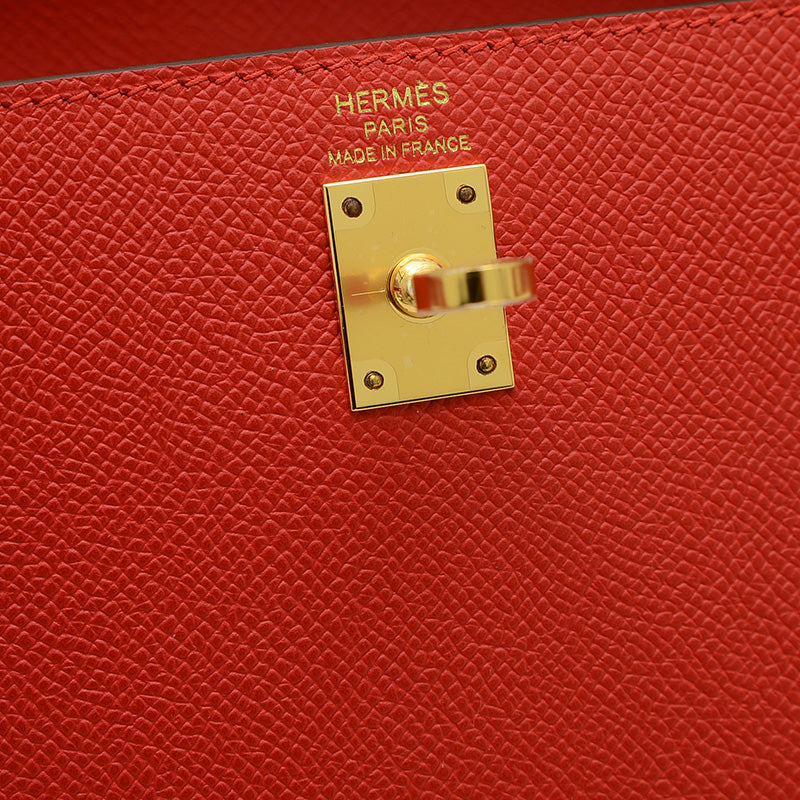 ケリー25 外縫い エプソン ルージュラデュー ゴールド金具 K刻印 ハンドバッグ