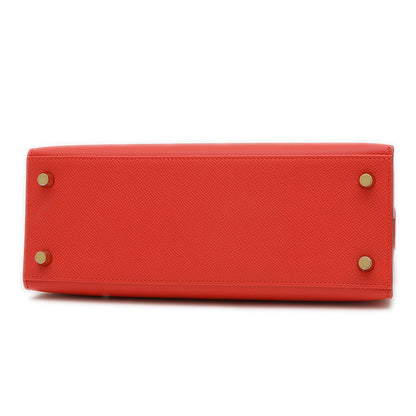 ケリー25 外縫い エプソン ルージュラデュー ゴールド金具 K刻印 ハンドバッグ