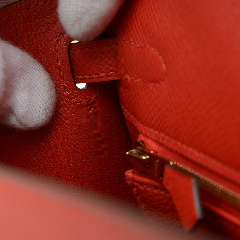 ケリー25 外縫い エプソン ルージュラデュー ゴールド金具 K刻印 ハンドバッグ