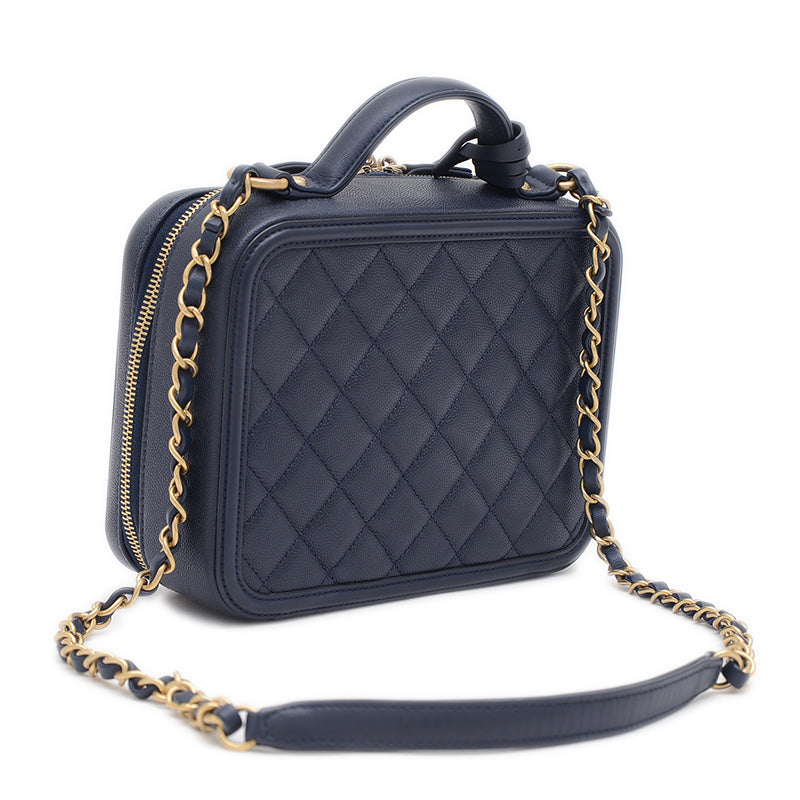 CCフィリグリー チェーンショルダー キャビアスキン ネイビー A93344 ショルダーバッグ