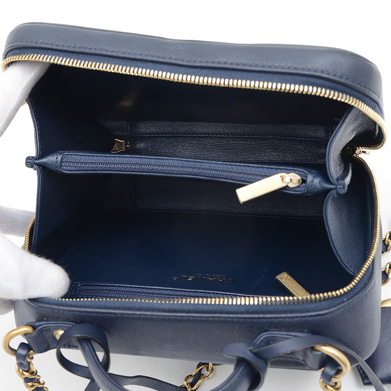 CCフィリグリー チェーンショルダー キャビアスキン ネイビー A93344 ショルダーバッグ