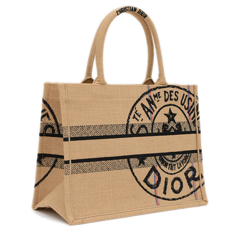 ブックトート ミディアム ユニオン モチーフ ベージュ ジュート トートバッグ