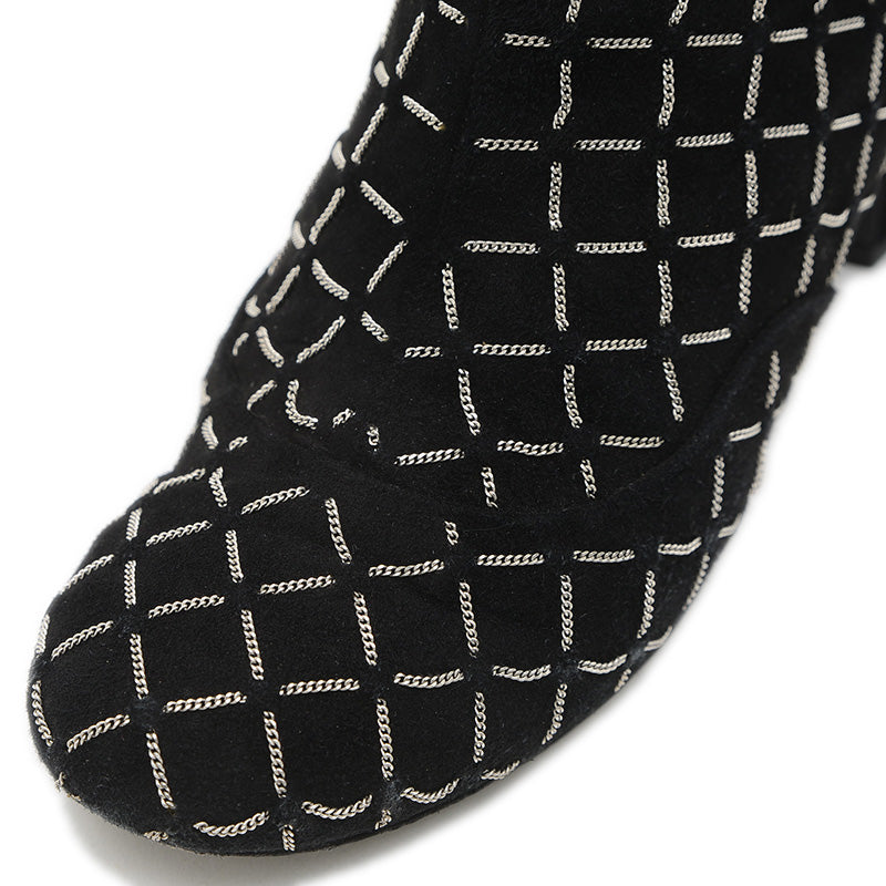 ショートブーツ マトラッセ チェーン スエード ブラック 36サイズ G31004 ブーツ