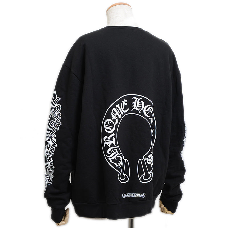 フローラルクロス ホースシュー クルーネック スウェット コットン ブラック Lサイズ スウェット