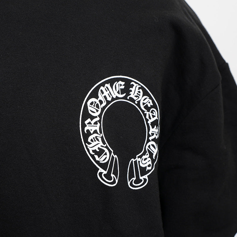 フローラルクロス ホースシュー クルーネック スウェット コットン ブラック Lサイズ スウェット