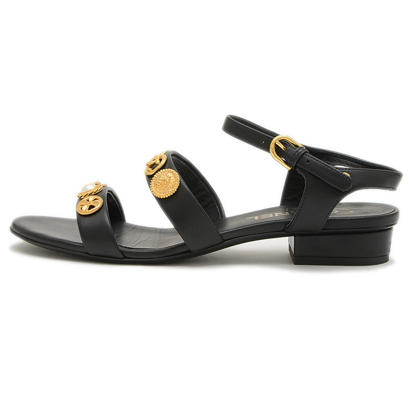 サンダル レザー ブラック ゴールド金具 レディース 37.5サイズ サンダル