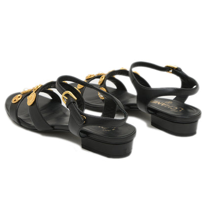 サンダル レザー ブラック ゴールド金具 レディース 37.5サイズ サンダル
