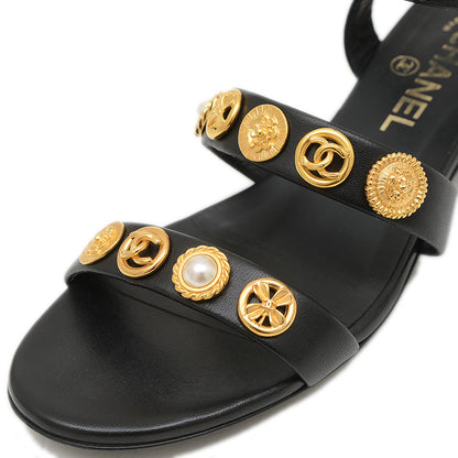 サンダル レザー ブラック ゴールド金具 レディース 37.5サイズ サンダル