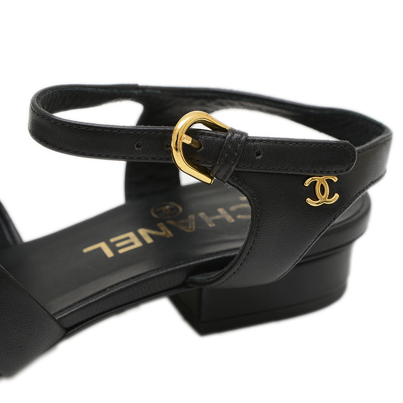 サンダル レザー ブラック ゴールド金具 レディース 37.5サイズ サンダル