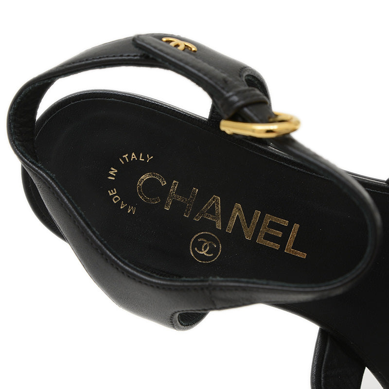 サンダル レザー ブラック ゴールド金具 レディース 37.5サイズ サンダル