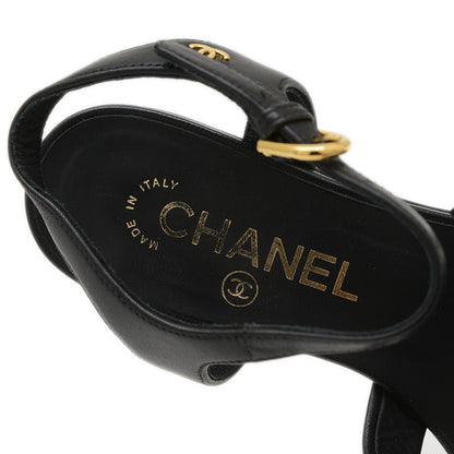 サンダル レザー ブラック ゴールド金具 レディース 37.5サイズ サンダル