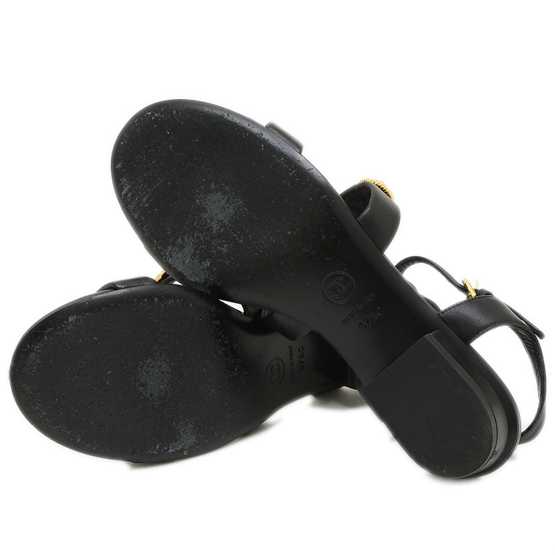 サンダル レザー ブラック ゴールド金具 レディース 37.5サイズ サンダル