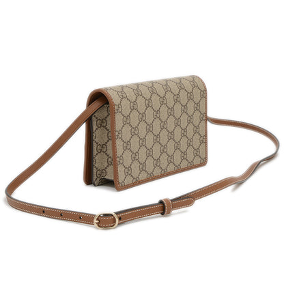 GGエンブレム ショルダーウォレット ベージュ/ブラウン 820688 ショルダーバッグ