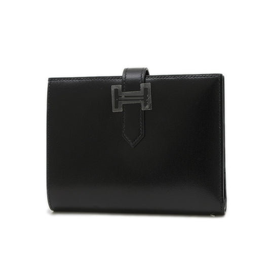 ベアンコンパクト モノクローム ボックスカーフ ソーブラック ブラック金具 W刻印 二つ折り財布