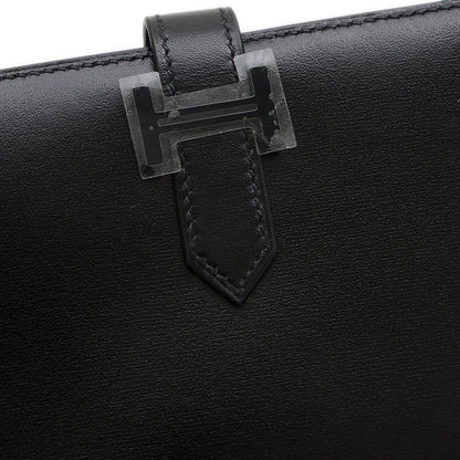 ベアンコンパクト モノクローム ボックスカーフ ソーブラック ブラック金具 W刻印 二つ折り財布