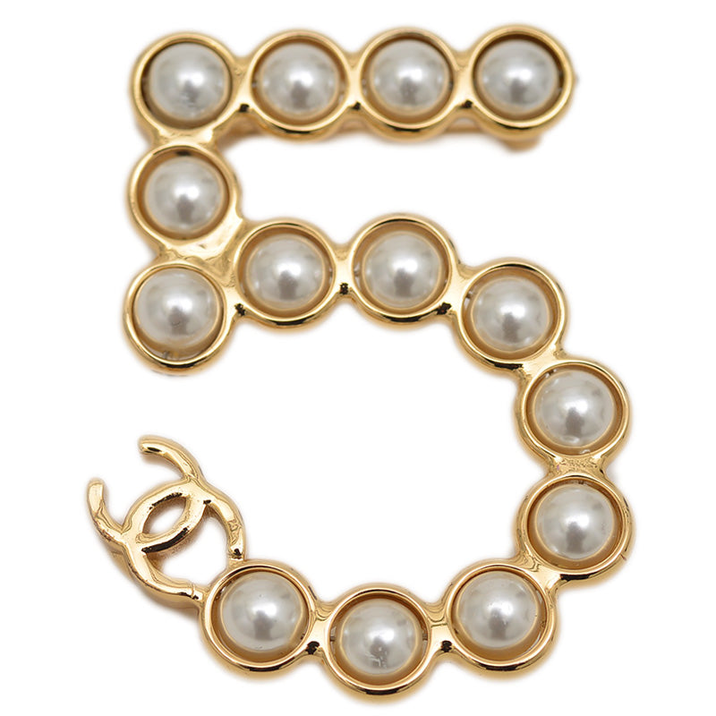 No.5 ブローチ メタル/イミテーションパール ゴールド I24S ブローチ