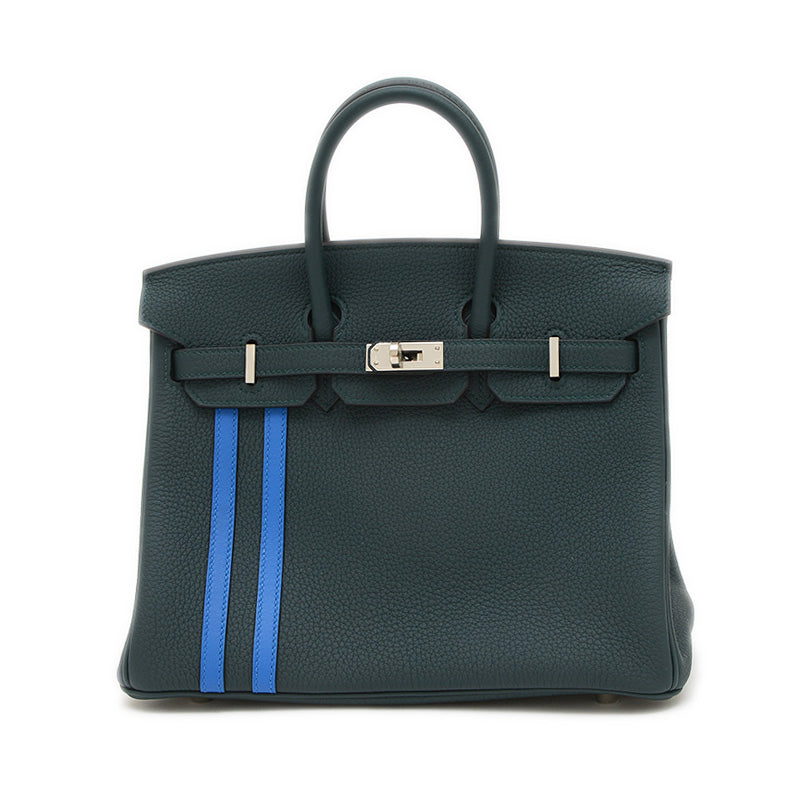 バーキン25 オフィサー トゴ ヴェールシプレ/ブルーゼリージュ シルバー金具 C刻印 ハンドバッグ