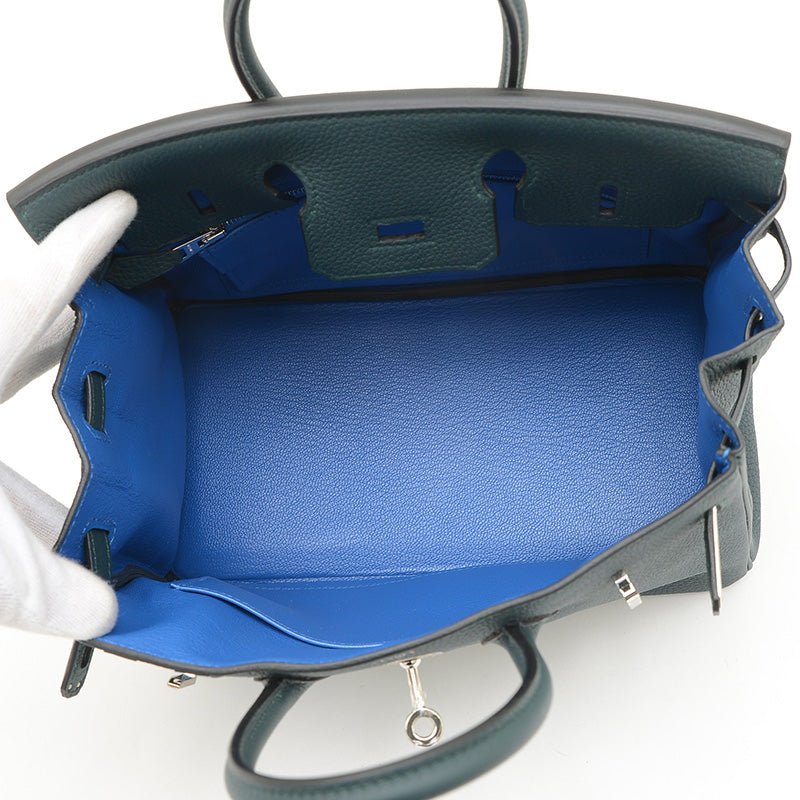 バーキン25 オフィサー トゴ ヴェールシプレ/ブルーゼリージュ シルバー金具 C刻印 ハンドバッグ