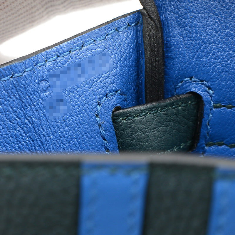 バーキン25 オフィサー トゴ ヴェールシプレ/ブルーゼリージュ シルバー金具 C刻印 ハンドバッグ