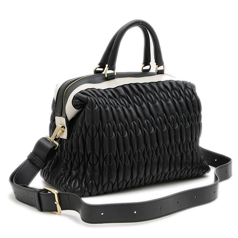 ミニボストンバッグ 2WAY レザー ブラック ハンドバッグ