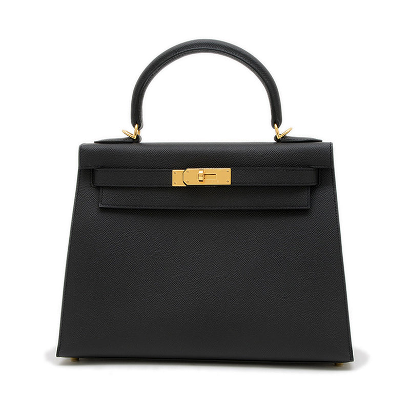 ケリー28 外縫い エプソン ブラック ゴールド金具 K刻印 ハンドバッグ