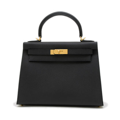 ケリー28 外縫い エプソン ブラック ゴールド金具 K刻印 ハンドバッグ