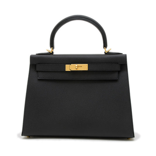 ケリー28 外縫い エプソン ブラック ゴールド金具 K刻印 ハンドバッグ