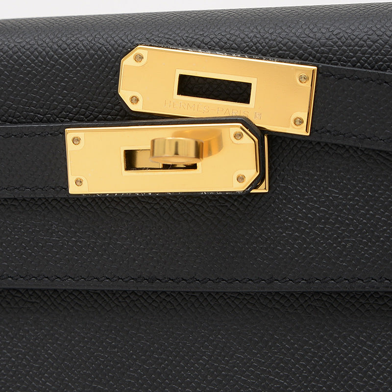 ケリー28 外縫い エプソン ブラック ゴールド金具 K刻印 ハンドバッグ