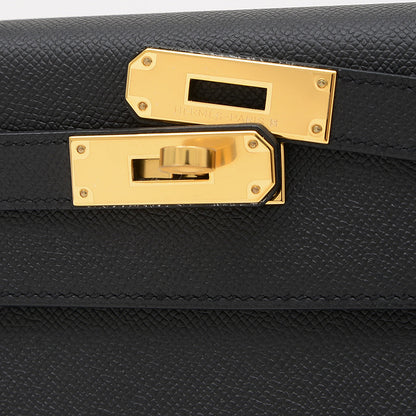 ケリー28 外縫い エプソン ブラック ゴールド金具 K刻印 ハンドバッグ