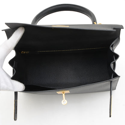 ケリー28 外縫い エプソン ブラック ゴールド金具 K刻印 ハンドバッグ