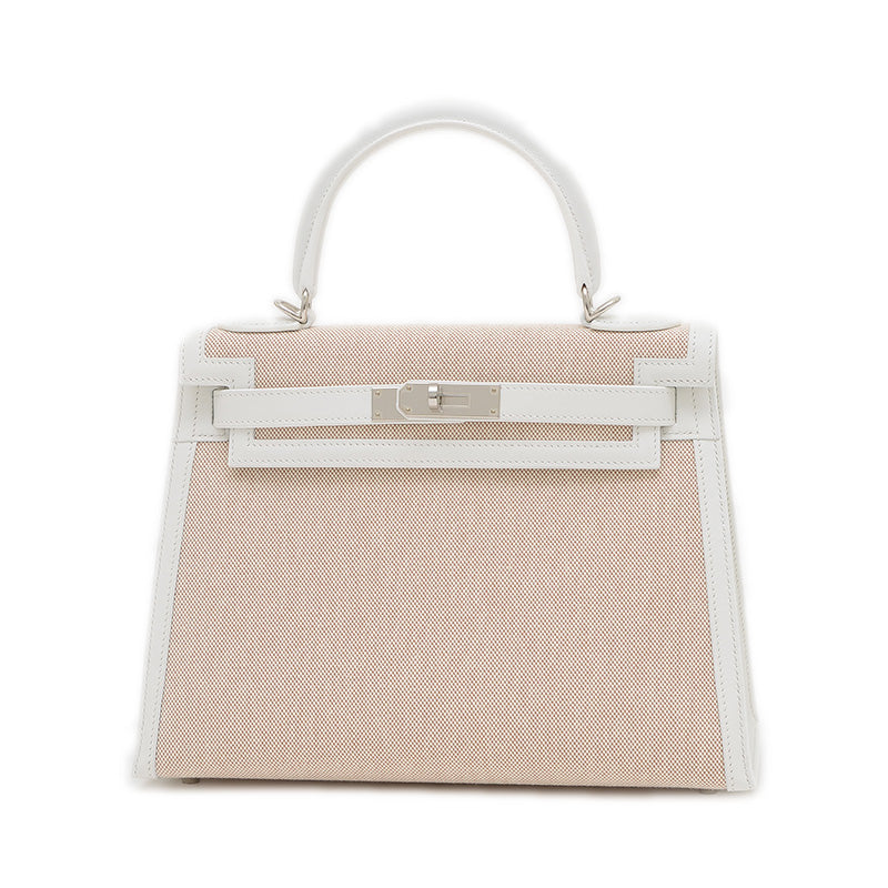 ケリー28 外縫い トワル/スイフト ニューホワイト/エクリュ シルバー金具 W刻印 ハンドバッグ